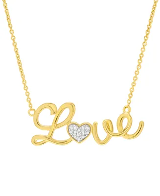 Macy's 14k Gold Plated Brass Diamond Accent Heart Script Love Necklace