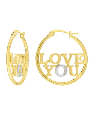 Macy's 14k Gold Plated Brass Diamond Accent Love You Circle Hoop Earrings