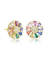 Genevive Sterling Silver White Gold Plated Clear Round Cubic Zirconia Stud Earrings
