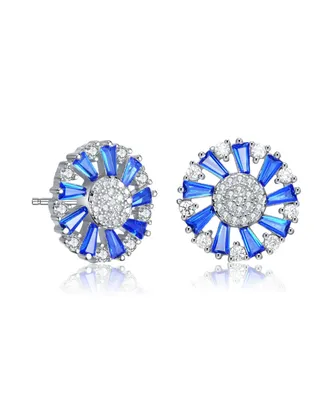 Genevive Sterling Silver White Gold Plated Clear Round Cubic Zirconia Stud Earrings