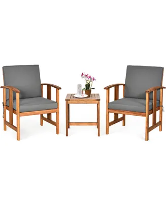 3PCS Solid Wood Patio Furniture Set Table&Chairs
