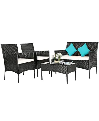 Costway Patio 4PCS Furniture Set Rattan Wicker Outdoor