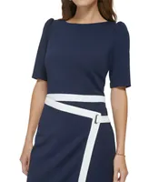 Dkny Women's Contrast Puff-Sleeve Boat-Neck Dress