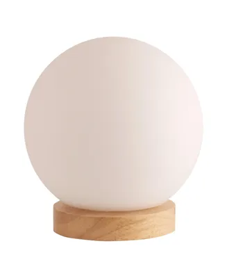 Light Accents Round Table Lamp Natural Wooden Base With Glass Shade