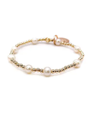 Bowood Lane Non-Tarnishing Gold filled, 3mm Gold Ball and Freshwater Pearl Stretch Bracelet