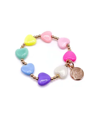 Bowood Lane "Lane Little" Childs Non-Tarnishing Gold filled, 3mm Gold Ball and Colorful Hearts Stretch Bracelet