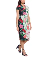 London Times Petite Cap-Sleeve Printed Sheath Dress