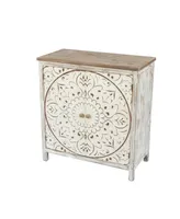 Luxen Home Distressed Floral 15.4" Medium Density Fiberboard, Wood 2-Door Storage Cabinet