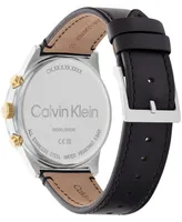 Calvin Klein Men's Black Leather Strap Watch 44mm