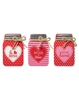 Glitzhome 7" H Valentine's Wooden Mason Jar Table Decor Set, 3 Piece