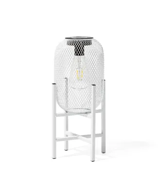 Glitzhome 14.25" H Metal Mesh Solar Powered Outdoor Lantern with Stand