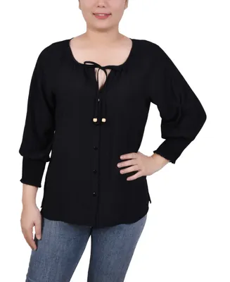 Ny Collection Petite Button Front 3/4 Sleeve Blouse