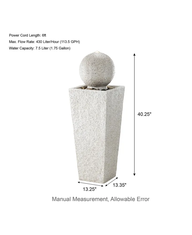 Glitzhome 40.25" H Modern Oversized Faux Terrazzo Geometric Pedestal and Sphere Polyresin Outdoor Fountain with Pump and Led Light