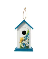 Glitzhome 11.75" H Distressed Solid Wood Daisy with Butterfly Birdhouses