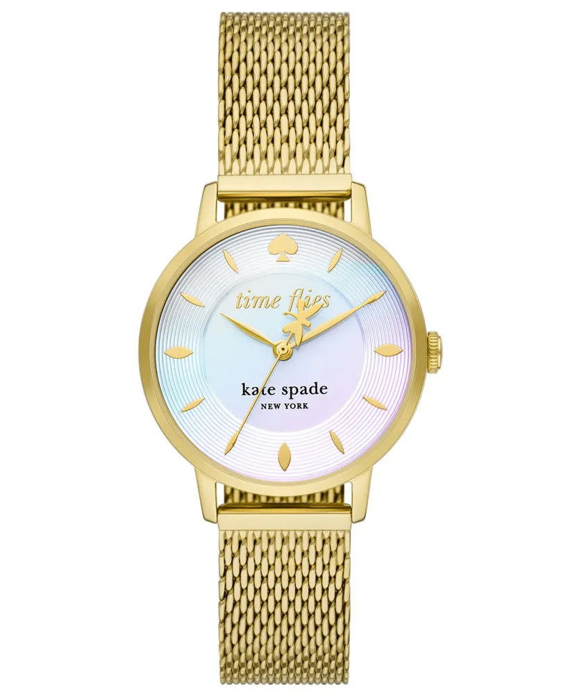 kate spade new york Women's Metro Three Hand Quartz Gold-Tone Stainless Steel Mesh Watch 34mm