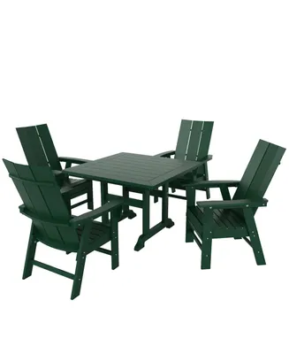 5 Piece Outdoor Patio Dining Square Table and Modern Armchair Set