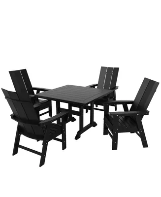 WestinTrends 5 Piece Outdoor Patio Dining Square Table and Modern Armchair Set