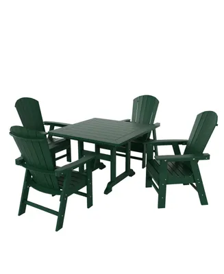5 Piece Outdoor Patio Dining Square Table and Shell Back Armchair Set