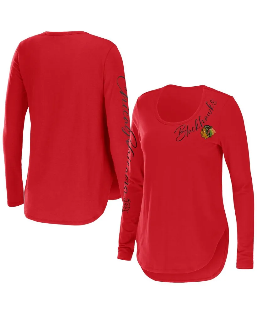 Women's Wear by Erin Andrews Red Chicago Blackhawks Plus Scoop Neck Long Sleeve T-shirt