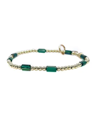 Bowood Lane Non-Tarnishing Gold filled, 3mm Ball and Emerald Glass Bead Stretch Bracelet