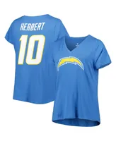 Women's Fanatics Justin Herbert Powder Blue Los Angeles Chargers Plus Player Name and Number V-Neck T-shirt