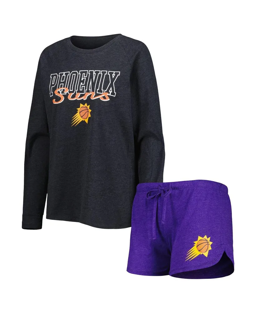 Women's Concepts Sport Heather Black, Purple Phoenix Suns Team Raglan Long Sleeve T-shirt and Shorts Sleep Set