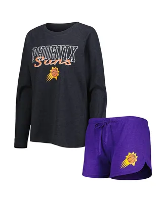 Women's Concepts Sport Heather Black, Purple Phoenix Suns Team Raglan Long Sleeve T-shirt and Shorts Sleep Set