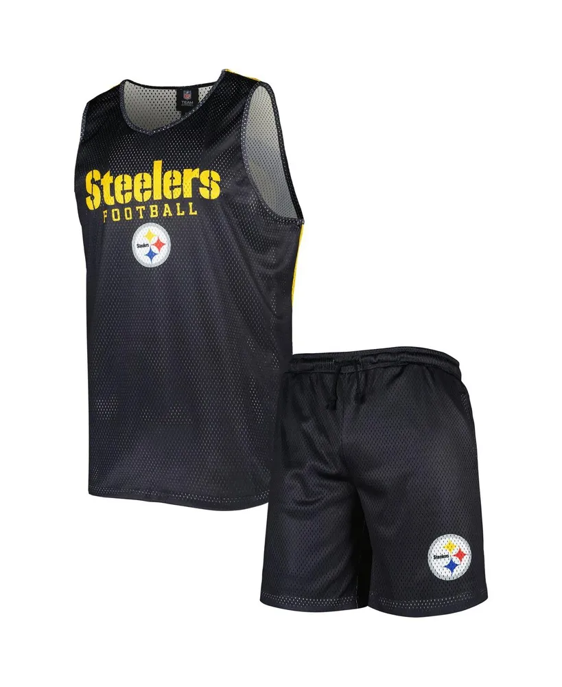 Men's Foco Black Pittsburgh Steelers Colorblock Mesh V-Neck and Shorts Set