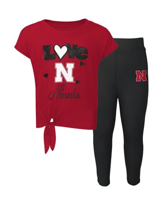 Preschool Girls Scarlet, Black Nebraska Huskers Forever Love T-shirt and Leggings Set