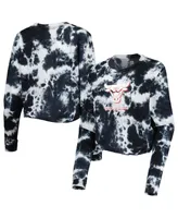 Women's New Era Black Chicago Bulls Tie Dye Cropped Long Sleeve T-shirt