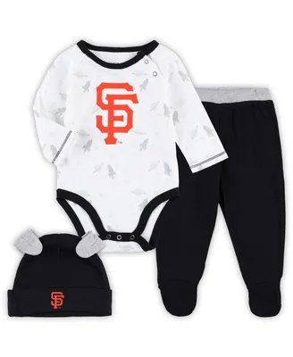 Newborn and Infant Boys and Girls Black, White San Francisco Giants Dream Team Bodysuit, Hat and Footed Pants Set