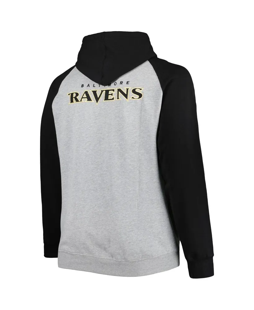 Men's Heather Gray Baltimore Ravens Big and Tall Fleece Raglan Full-Zip Hoodie Jacket