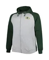 Men's Heather Gray Green Bay Packers Big and Tall Fleece Raglan Full-Zip Hoodie Jacket