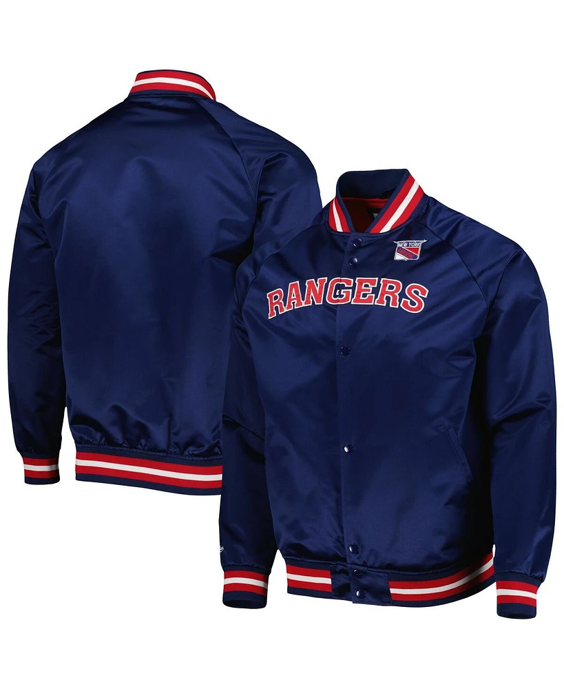 Men's Mitchell & Ness Navy New York Rangers Satin Full-Snap Varsity Jacket