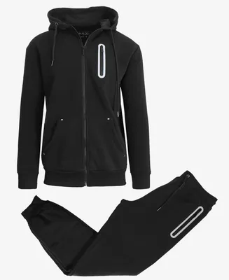 Galaxy By Harvic Men's Slim Fit Fleece-Lined Reflective Design Hoodie and Jogger Pants, 2 Piece Set