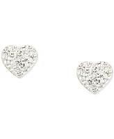 Crystal Pave Heart Stud Earrings in 10k Gold