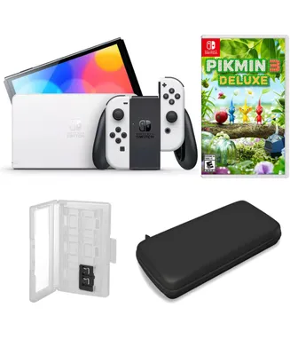 Nintendo Switch Oled in White with Pikmin 3 & Accessories