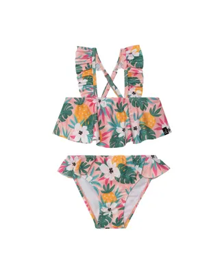 Girl Printed Two Piece Swimsuit Light Pink Tropical Flowers - Toddler|Child