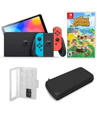 Nintendo Switch Oled in Neon with Animal Crossing & Accessories