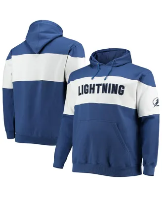 Men's Fanatics Blue, White Tampa Bay Lightning Big and Tall Colorblock Fleece Hoodie