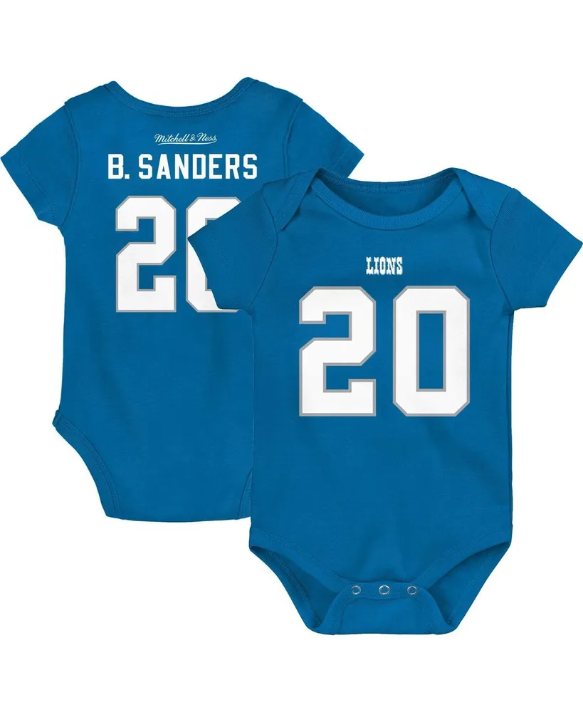 Newborn and Infant Boys Girls Mitchell & Ness Barry Sanders Blue Detroit Lions Retro Name Number Bodysuit