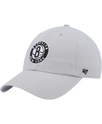 Men's '47 Brand Gray Brooklyn Nets Team Logo Clean Up Adjustable Hat