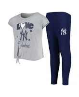 Little Girls Navy, Gray New York Yankees Forever Love T-shirt and Leggings Set