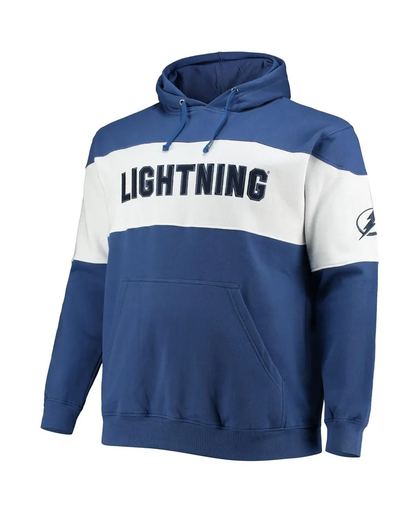 Men's Fanatics Blue, White Tampa Bay Lightning Big and Tall Colorblock Fleece Hoodie