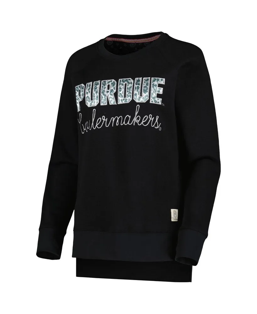 Women's Pressbox Black Purdue Boilermakers Steamboat Animal Print Raglan Pullover Sweatshirt