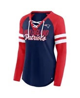 Women's Fanatics Navy, Red New England Patriots Plus Size True to Form Lace-Up V-Neck Raglan Long Sleeve T-shirt