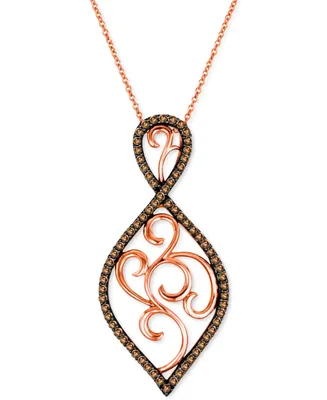 Le Vian Chocolate Diamond Openwork Swirl 18" Pendant Necklace (5/8 ct. t.w.) in 14k Rose Gold