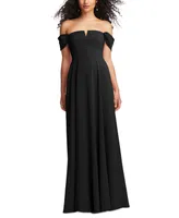 Dessy Collection Women's Off-the-Shoulder Pleated Cap Sleeve A-line Maxi Dress