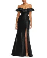 Alfred Sung Women's Off-the-Shoulder Ruffle Neck Satin Trumpet Gown