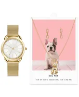 Jessica Carlyle Women's Gold-Tone Mesh Bracelet Watch 35mm Gift Set